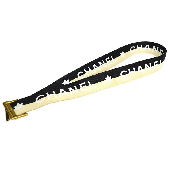 Authenticity Guarantee CHANEL CC Logos Buckle Belt Black Ivory Nylon 01S Authent - Picture 4 of 8
